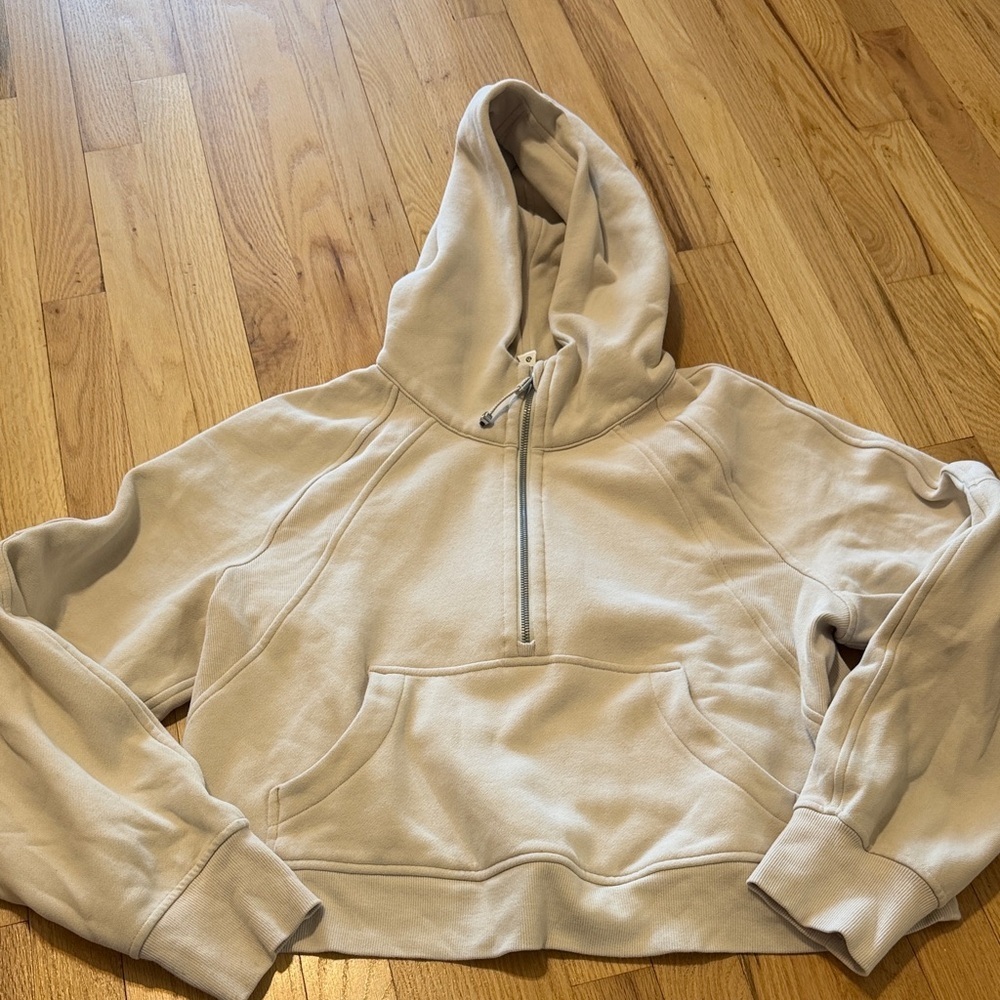 Lululemon Creme Ivory Scuba Oversized 1/2 Zip Hoodie Sz M/L
